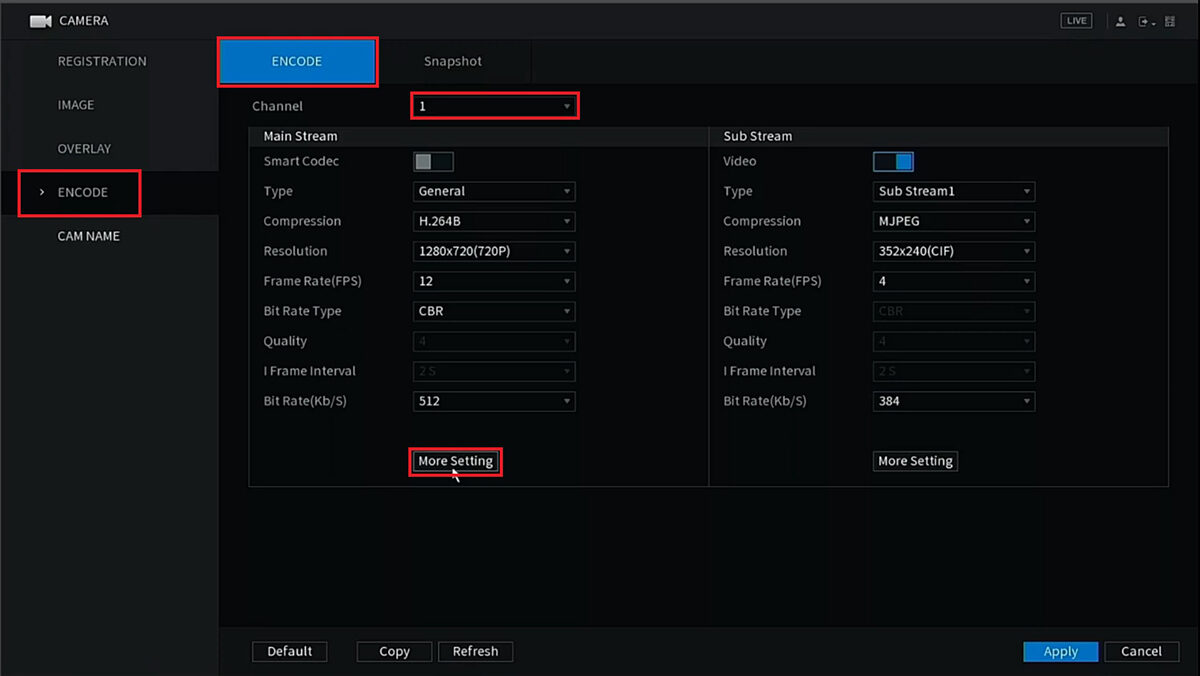 تنظیم ضبط صدا دوربین در دستگاه ضبط داهوا