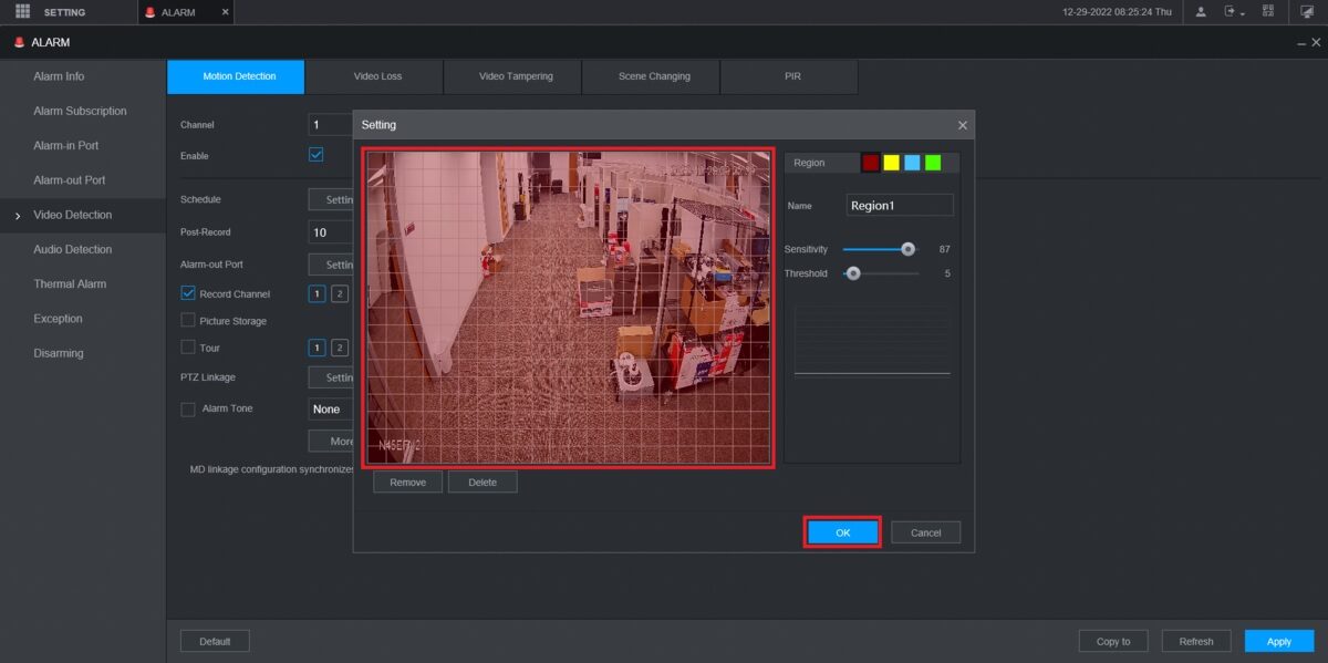 تنظیم ضبط موشن دتکشن دوربین داهوا