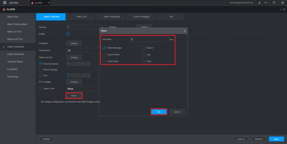 تنظیم ضبط موشن دتکشن دوربین داهوا