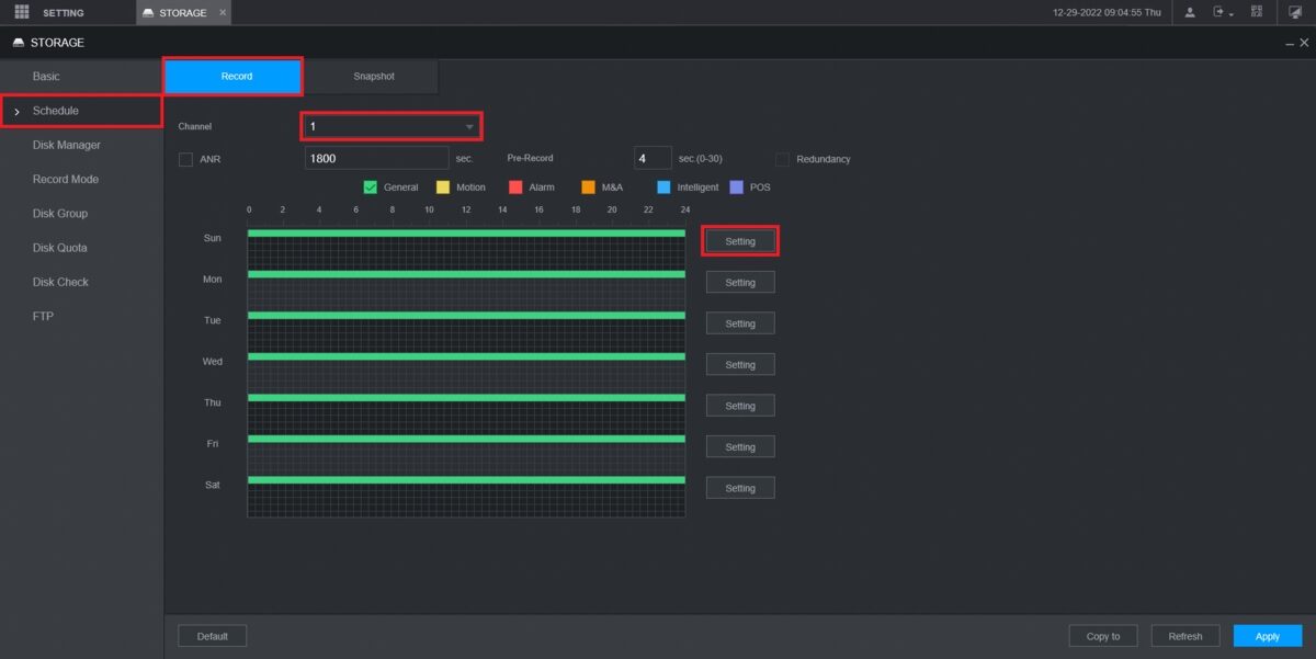 تنظیم ضبط موشن دتکشن دوربین داهوا