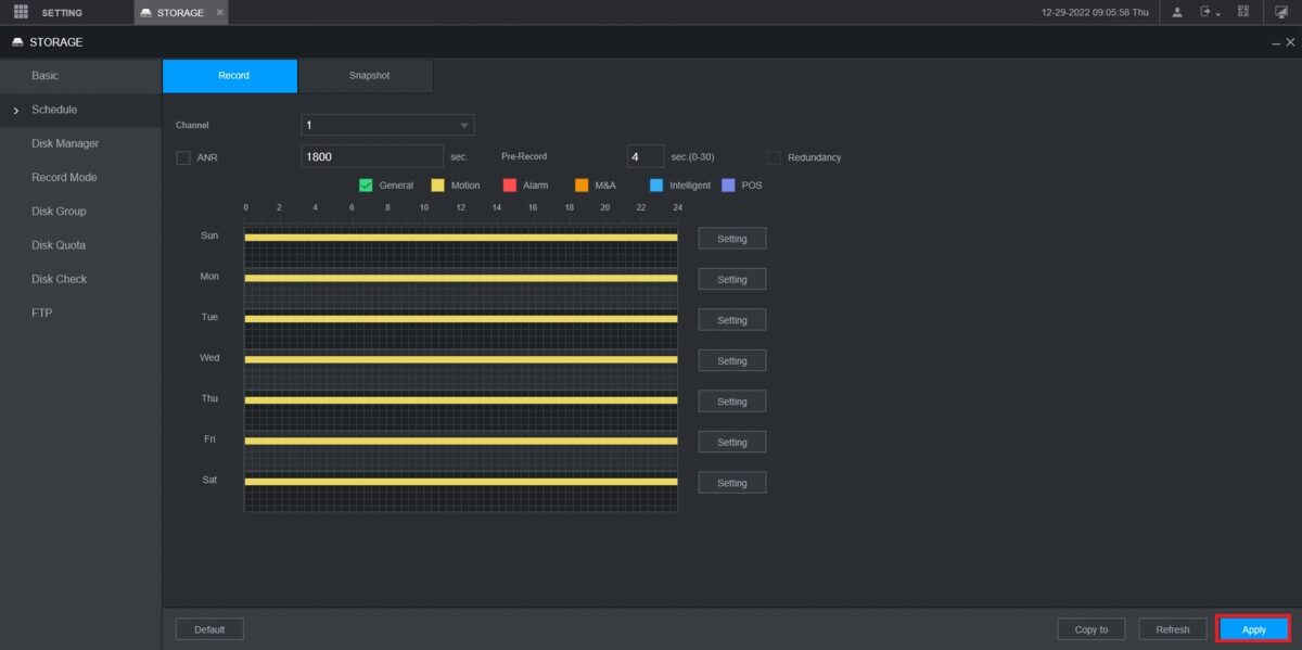 تنظیم ضبط موشن دتکشن دوربین داهوا