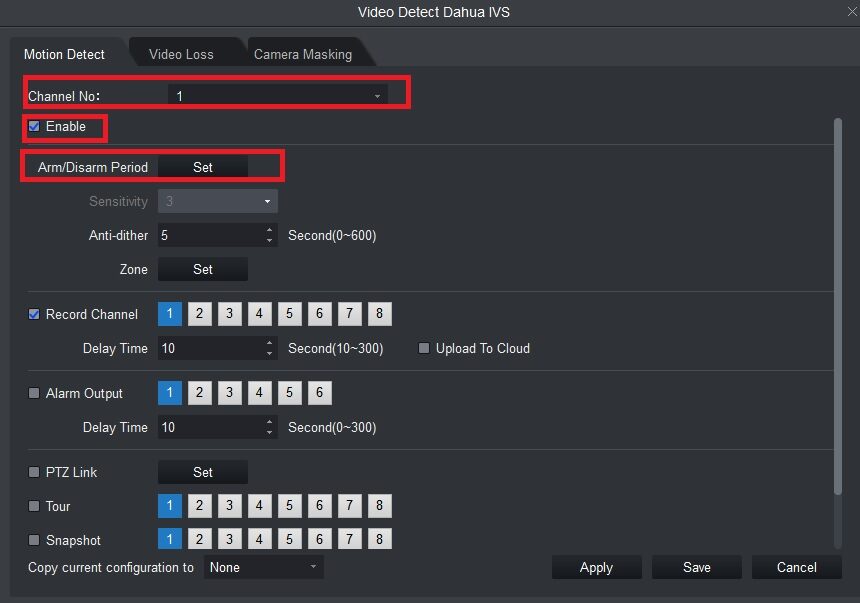 تنظیم ضبط موشن دتکشن دوربین داهوا