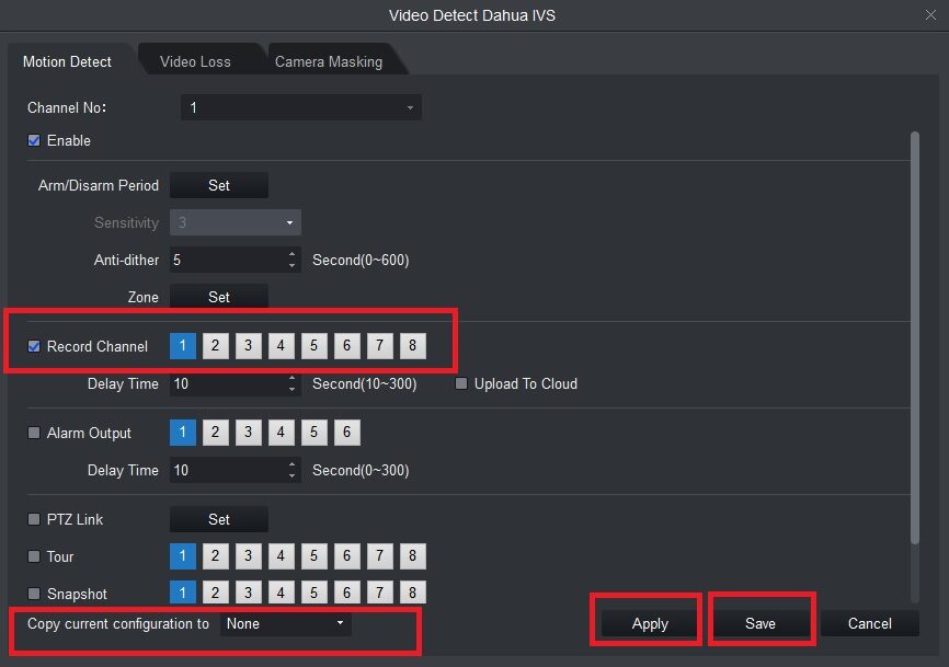 تنظیم ضبط موشن دتکشن دوربین داهوا