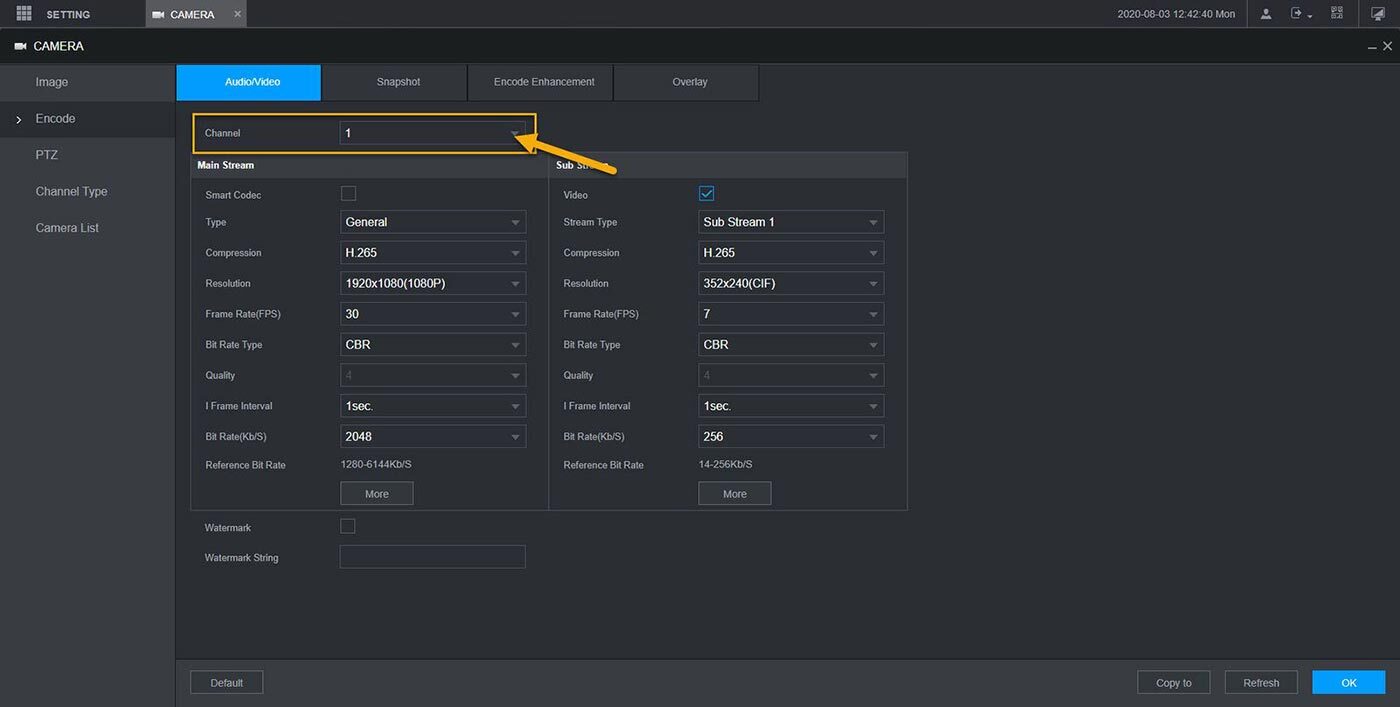 تنظیم ضبط صدا در دوربین مداربسته داهوا