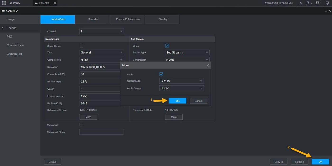 تنظیم ضبط صدا در دوربین مداربسته داهوا