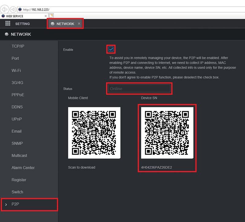انتقال تصویر p2p در دستگاه ضبط داهوا