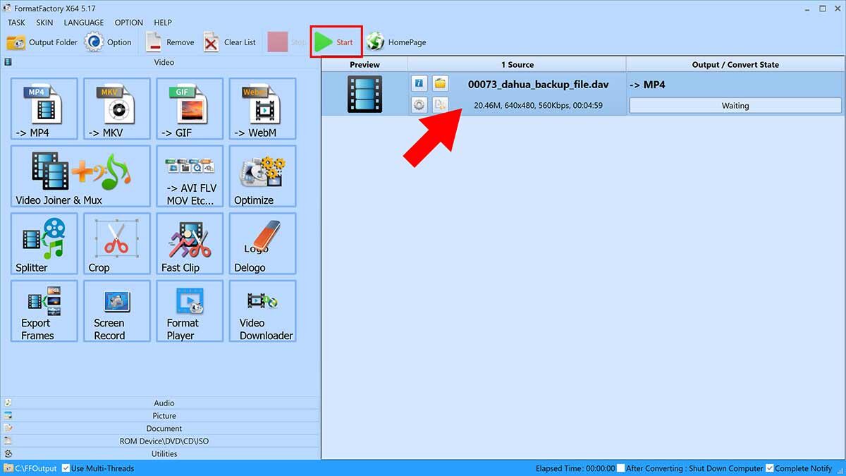 تبدیل فایل dav به mp4 در دی وی ار