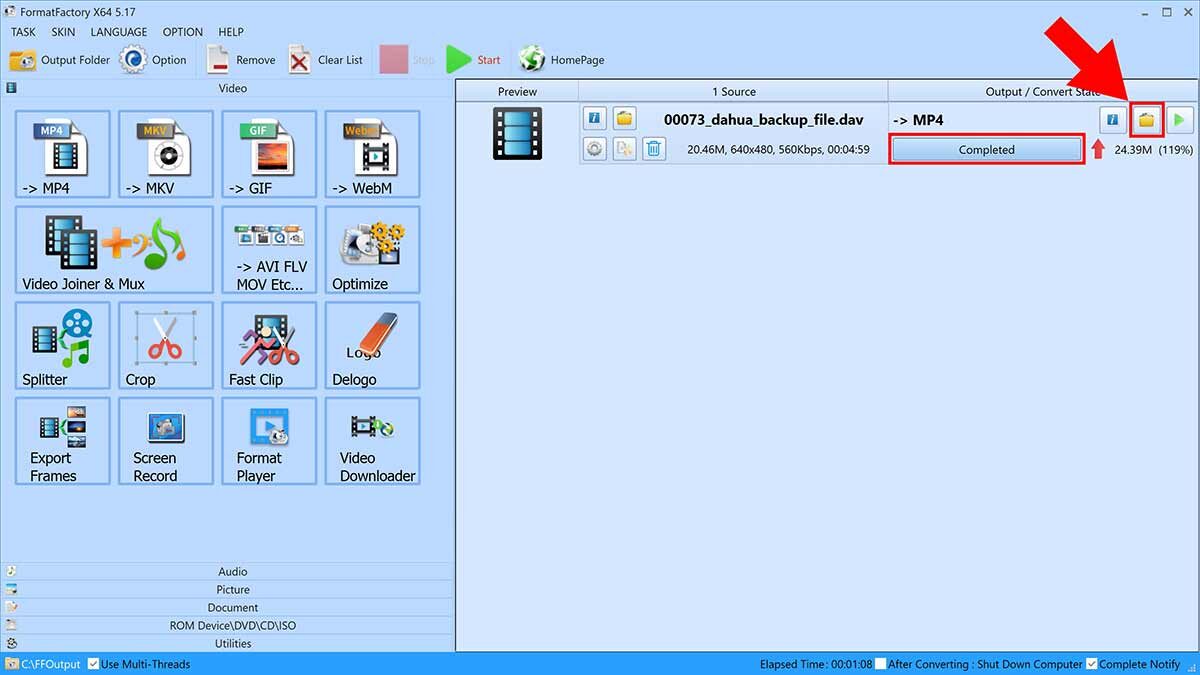 تبدیل فایل dav به mp4 در دی وی ار