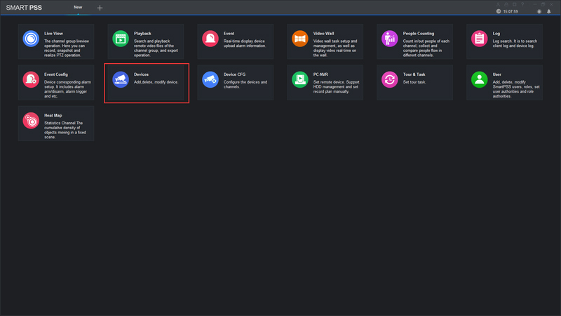 منوی نرم افزار smart pss