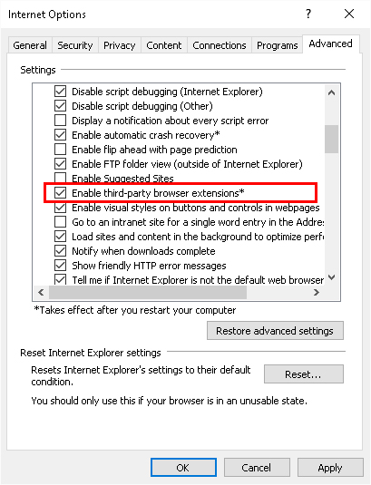 فعال کردن گزینه third-party