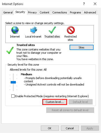 منوی Custom level
