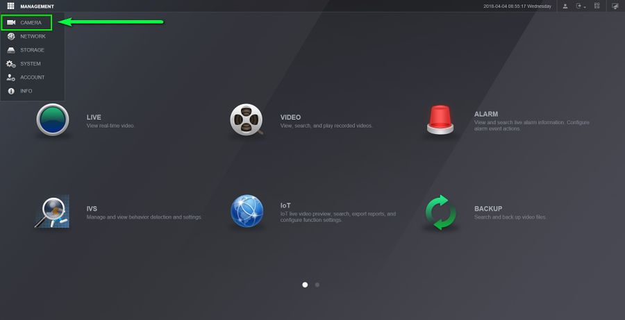 انتخاب گزینه camera