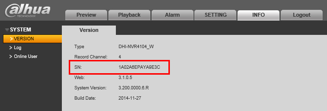 سریال ثبت شده در منوی وب دستگاه
