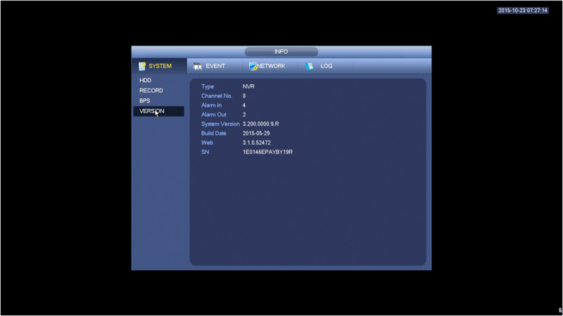 سریال ثبت شده در منوی Version